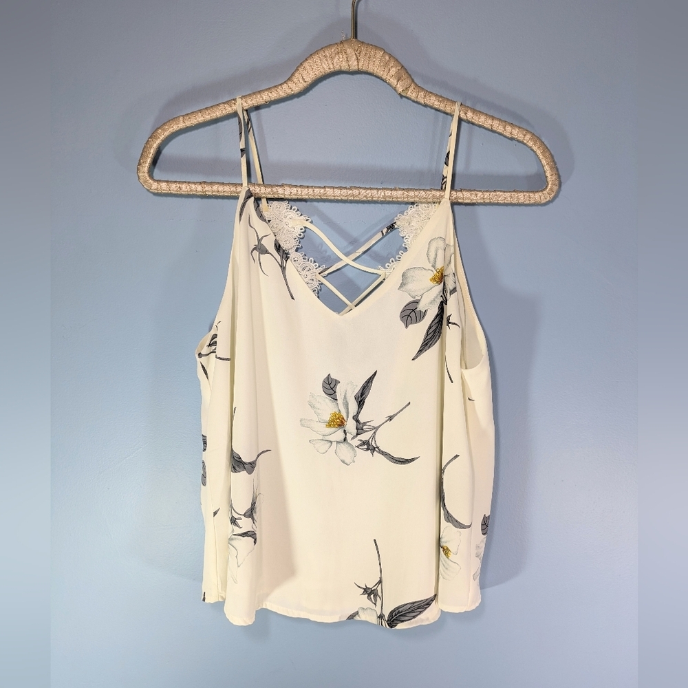 Astr Floral Lace Trim Blouse - Cream and Black